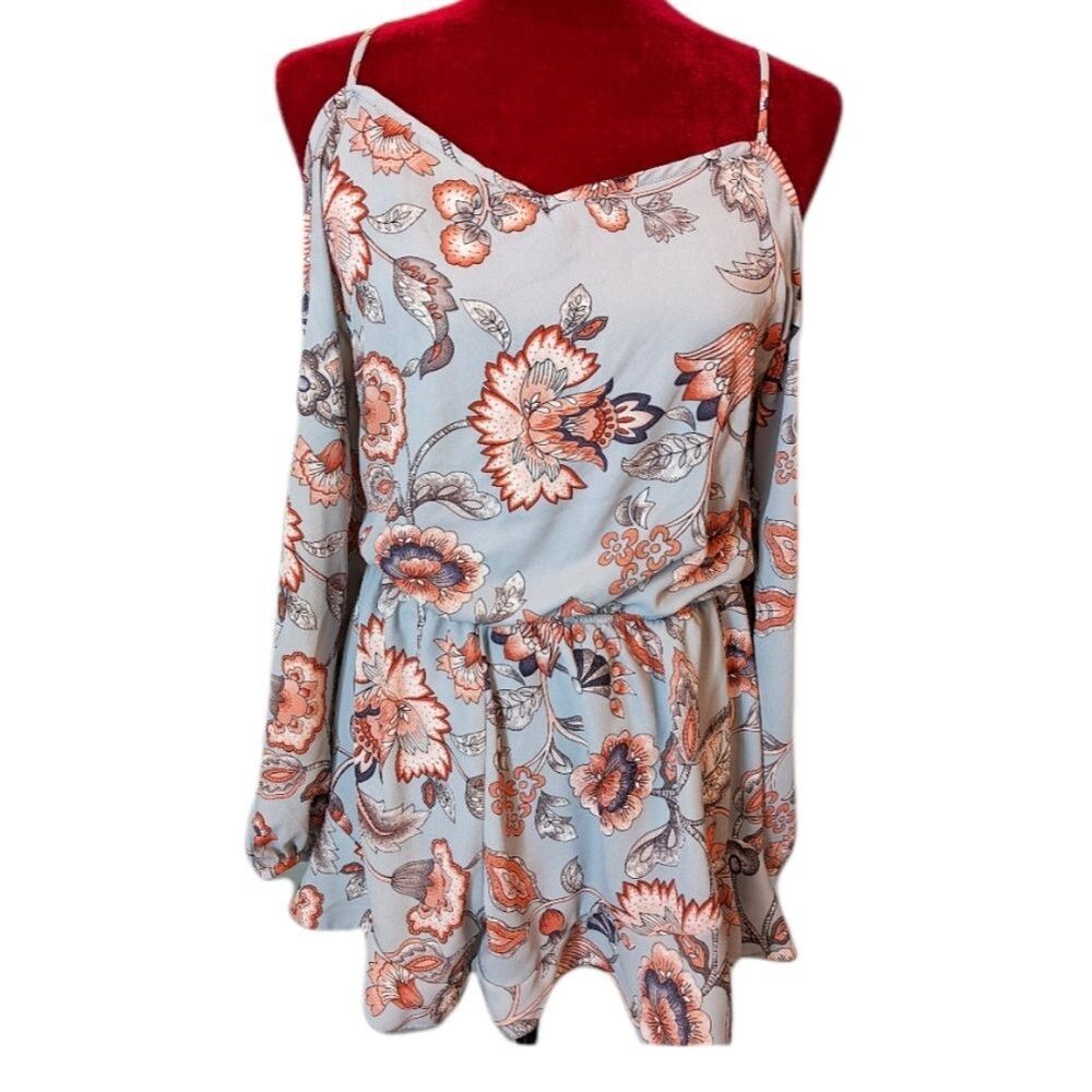 Altar'd State Blue Floral Cold Shoulder Romper Size Medium